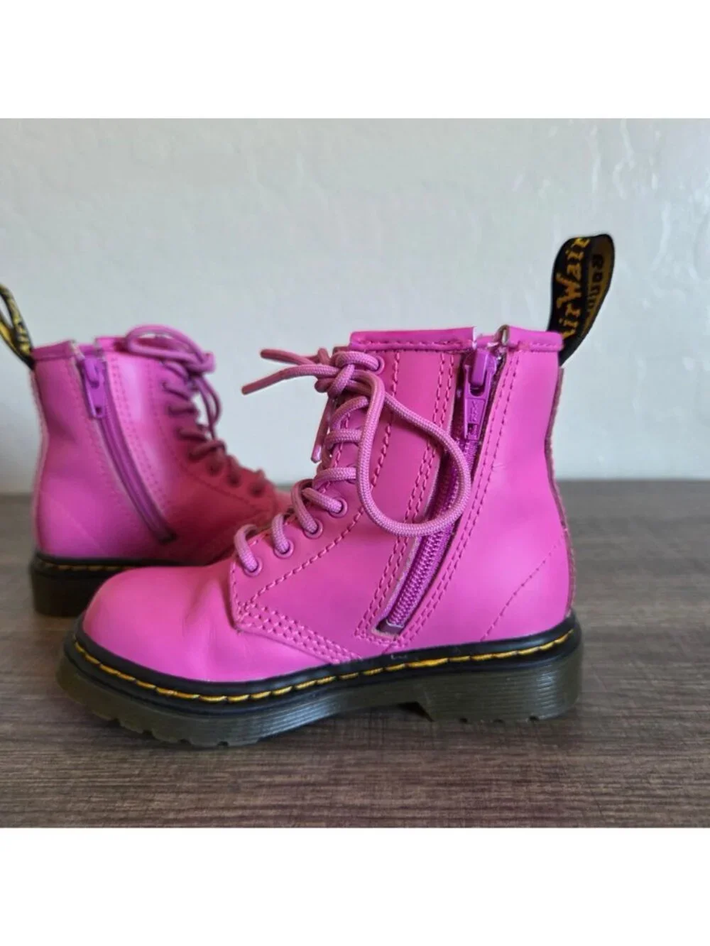 Dr. Martens Kids 1460 Combat Ankle Boots Thrift Pink Toddlers 7 Lace-Up Side Zip